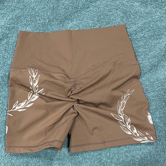 Darc Sport Brown Athletic Shorts with White Floral Design - Picture 3 of 3